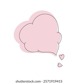 Pink heart-shaped speech bubble, hand-drawn with a single line, isolated on a white background, vector. Empty cloud heart for design with text, postcards, valentines. Romantic Holiday Dialog box