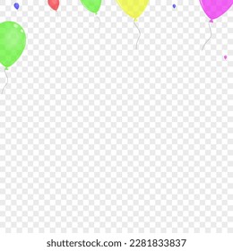 Pink Helium Background Transparent Vector. Surprise Event Background. Multicolor Congratulation. Yellow Ballon. Baloon Decoration Banner.