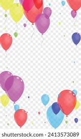 Pink Helium Background Transparent Vector. Air Label Background. Purple Creative. Red Baloon. Confetti Realistic Template.
