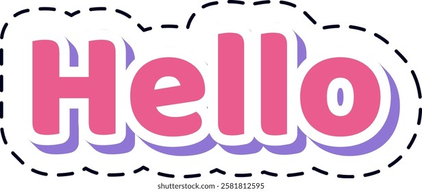 Pink hello word with a playful, cartoon like design stands out against a white background, conveying a cheerful greeting and emphasizing communication