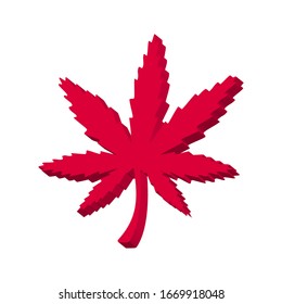 Hoja rosa de cáñamo en fondo blanco 3d, vector