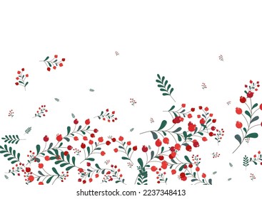 Pink Herb Background White Vector. Berries Vibrant Set. Green Leaf Wallpaper. Plant Card. Foliage Season.