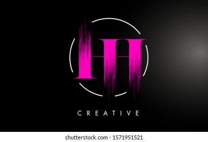 Pink HH Brush Stroke Letter Logo Design. Pink Paint Logo Leters Icon with Elegant Circle Vector Design.