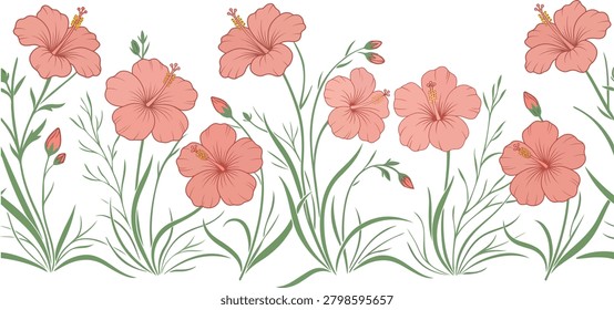 Pink Hibiscus Flowers Border Summer Wedding Design 