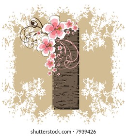 pink hibiscus grunge vintage alphabet I (vector)