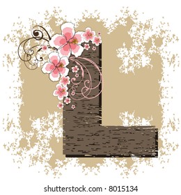 pink hibiscus grunge vintage alphabet L (vector)