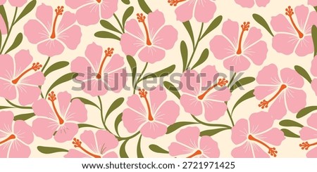 Pink Hibiscus pattern. Tropical botanical Seamless pattern. motif exotic hibiscus design.  Hawaii shirt, summer design. beautiful pink floral sweet, floral patterns. hibiscus flower. Pink fashion