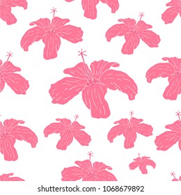 Pink hibiscus seamless pattern