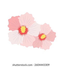 Pink hibiscus vector flat illustration on the white background