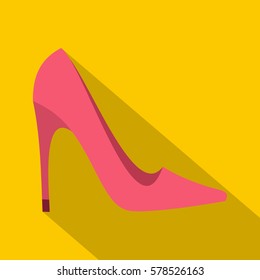 Pink high heel shoe icon. Flat illustration of pink high heel shoe vector icon for web isolated on yellow background