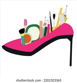 pink high heel vector with paint brushes 