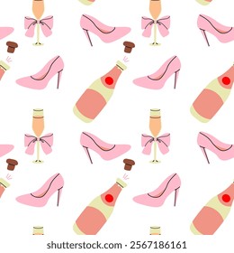 Pink high heels and champagne bottle pattern for fashionable celebrations and parties