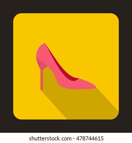 Pink high heels icon in flat style on a yellow background vector illustration