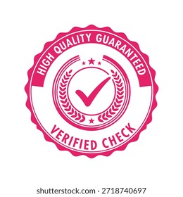 Vector de sello de cheque verificado de alta calidad garantizada rosa