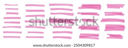 Pink highlight marker stripes isolated on white background. Transparent marker pen lines hand drawn set. Vector graphic stylish design elements.