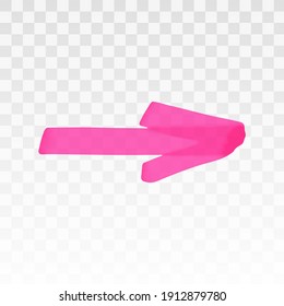 Pink highlighter arrow isolated on transparent background. Marker pen highlight underline strokes. Vector hand drawn graphic stylish element