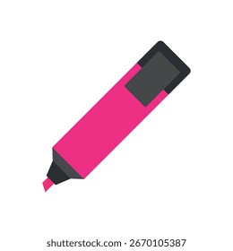 Pink highlighter marker with black cap and thick tip for emphasizing text Vector illustration