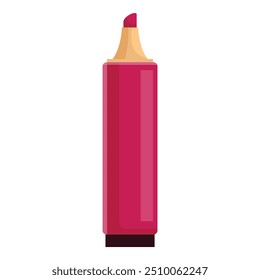 Pink highlighter pen standing up with its cap off is isolated on a white background