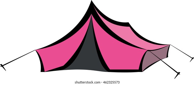 Rosa Wandern und Camping Dreieck Canvas Zelt. Vektorgrafik.