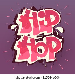 Pink hip hop music party illustration in graffiti style, lettering logo, vector.Typography for poster,t-shirt or stickers