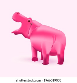 Pink Hippo with 3d effect vector illustration