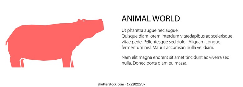 Pink hippo banner, animal world concept, vector illustration