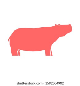 Pink hippo isolated on white background, vector illustration