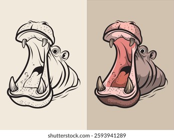 pink hippo opens its mouth wide