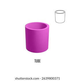 Pink hollow tube with its outline showing its hollow structure, perfect for projects related to geometry, engineering, or abstract concepts