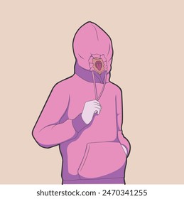 Pink Hoodie Sticking Tongue Vector Illustration