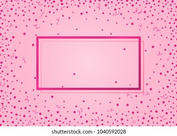 Pink horizontal background with glitter dots, streamers and frame. Used clipping mask.
