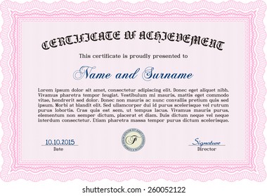 Pink horizontal certificate or diploma template.