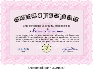 Pink horizontal certificate or diploma template