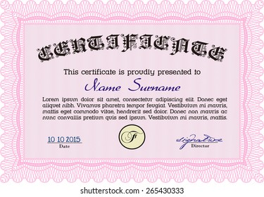 Pink horizontal certificate or diploma template