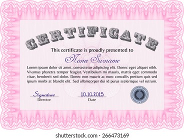 Pink horizontal certificate or diploma template