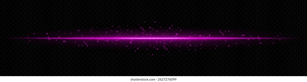 Rayo de luz Horizontal rosa con partículas dispersas sobre fondo transparente oscuro. Ideal para efectos mágicos, transmisión de datos o transiciones futuristas.