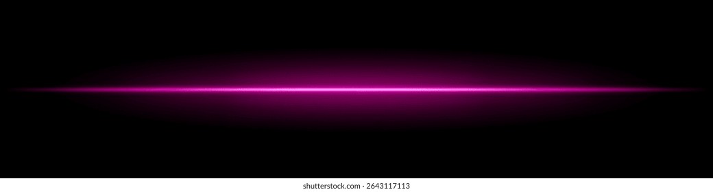 Feixe de luz horizontal rosa. Linha laser brilhante afiada com fade radiante em ambos os lados sobre fundo escuro. Ótimo para ficção científica, visuais de energia, efeitos leves ou transições futurísticas.