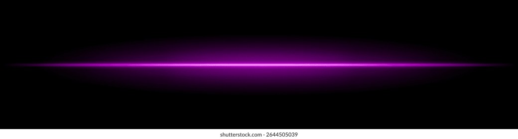 Feixe de luz horizontal rosa. Linha laser brilhante afiada com fade radiante em ambos os lados sobre fundo escuro. Ótimo para ficção científica, visuais de energia, efeitos leves ou transições futurísticas.