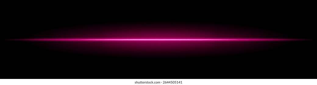 Feixe de luz horizontal rosa. Linha laser brilhante afiada com fade radiante em ambos os lados sobre fundo escuro. Ótimo para ficção científica, visuais de energia, efeitos leves ou transições futurísticas.