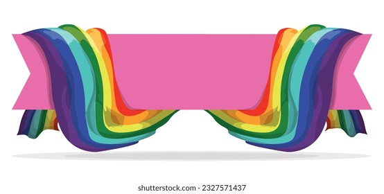 Rosa horizontale Vorlage mit zwei Regenbogenfahnen verziert, um Pride im Cartoon-Stil zu feiern.