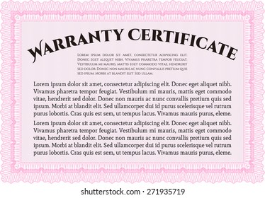 Pink horizontal warranty certificate template