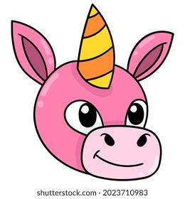 pink horned donkey head, vector illustration carton emoticon. doodle icon drawing