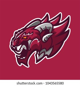pink horned dragon with angry face modern mascot logo template for sport/e-sport team
