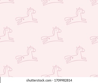 Pink horses seamless vector pattern. Baby girl background