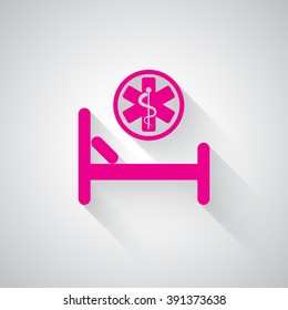 Pink Hospital Bed web icon on light grey background