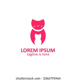 Pink hospitality cat with kitten negative silhouette smart logo