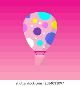 Pink hot air balloon with circles in turquoise purple yellow blue and white color on pink gradient background illustration vector