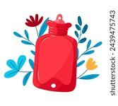Pink hot water bottle. Rubber hot water bottle, vector illustration, insulated. An item to facilitate the menstrual cycle. Women