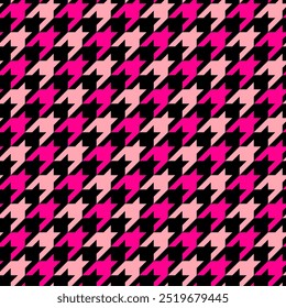 Pink Houndstooth seamless pattern. Classical black and pink fabric background. Tweed pepita plaid texture. Traditional winter fashion print design. Simple abstract background.