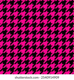 Pink Houndstooth padrão sem costura. Fundo de tecido preto e rosa clássico. Textura xadrez de pimenta Tweed. Design tradicional de impressão de moda menina de inverno. Fundo abstrato simples.